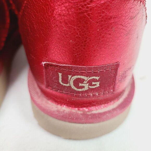 Ugg Classic II‎ Boots 5 Red Shimmer Leather Wool Shearling Lined Pull-On - Picture 6 of 11